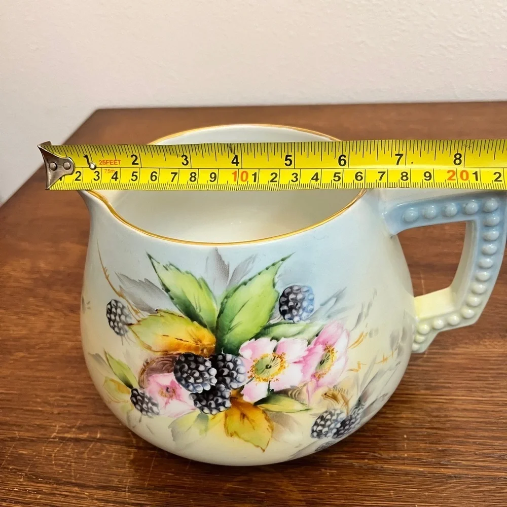 Vintage HandPainted Bavaria Pitcher by Kayser Blackberry Floral Design,Gold Rim